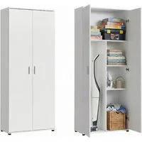 Home Collective Mehrzweckschrank 75 cm breit mit Einlegeböden 75x35x184 cm (BxTxH) Weiß mit 2 Einlegeböden und Fach für Staubsauger