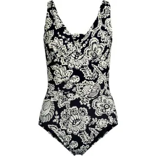 Shape-Badeanzug mit V-Ausschnitt und verstellbaren Trägern SLENDER, Damen,  Schwarz, Nylon-Mischung, by Lands' End