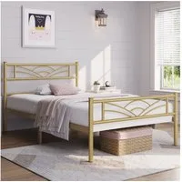 Yaheetech Bettgestell Metallbett, Bettrahmen mit Kopfteil, Doppel/Einzelbett 90x190/90x200/140x200cm