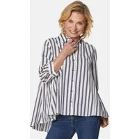 GOLDNER Klassische Bluse Baumwoll-Bluse 3/4-Arm Streifen Sportiver Doppelstreifen, klassischer Hemdkragen, breiter Abschluss