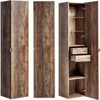 Lomadox Hochschrank PUEBLA-56 Badmöbel Vintage Oak Eiche, 2 Türen, B/H/T: 35/160/33 cm
