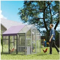 PawHut Hühnerstall 1,68x1,83x1,82 m, mit Schloss, wasserdichtem, Anti-UV Dach, aus Tannenholz, für Hühnerkäfig, 6-8 Hühner, Kleintiere, Grau