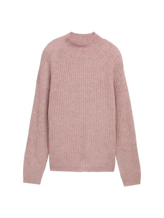 Denim Tom Tailor - Relaxed Fit Strickpullover mit Stehkragen antique rose melange - Gr. - M