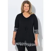 Ulla Popken Longshirt Longshirt Stickerei A-Linie V-Ausschnitt 3/4-Arm