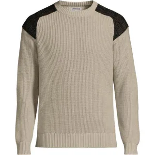 Harris Tweed Strickpullover mit Tweed-Patches, Herren, size: regular, Blau, Baumwolle, by Lands' End