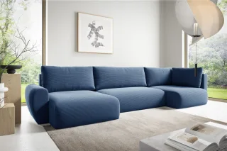 Wohnlandschaft Schlafsofa GALAN Stoff Poso Blau Ottomane Links