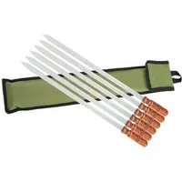 BEM Schaschlikspieße ADANA Premium Grillspieße mit Tasche (Edelstahl Grillspieße für Kebab Schaschlik und Fleisch, 6-St., 60 cm lang mit Holzgriffen und Aufbewahrungstasche), ideal für Adana Kebab Rumpsteak Schweinelende Lamm Schweinenacken