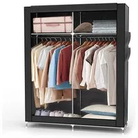 Intirilife Kleiderschrank (Faltschrank 108x170x45 cm in RABEN SCHWARZ, 1-St) Stoffschrank mit Reißverschluss, Kleiderschrank mit Stange und Fächer