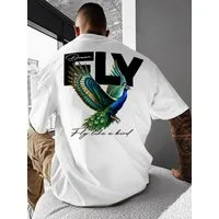 RMK T-Shirt Herren Shirt Basic Rundhals Pfau Fly Freiheit aus 100% Baumwolle