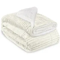 Wohndecke Sherpa Decke Kuscheldecke Glitzereffekt XL Natur Elisa, 150x200cm, Beautissu, Dicke Winter Fleecedecke Lammfell-Optik & ? Hautfreundliche