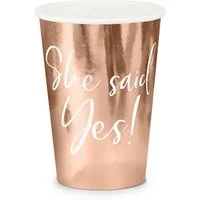 partydeco Becher, Papier, Pappbecher She said yes! 220ml roségold 6er Set