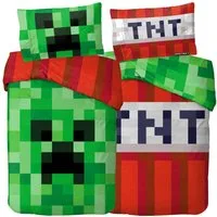 BERONAGE Wendebettwäsche Minecraft Bettwäsche Creeper TNT Biber / Flanell, Baumwolle, 2 teilig, 135x200 + 80x80 cm
