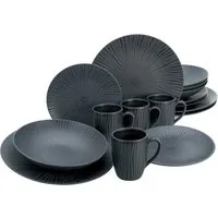 CreaTable Kombiservice Geschirr-Set Vesuvio (16-tlg), 4 Personen, Steinzeug, Service, schwarz, erhabenenes Relief, 16 Teile, für 4 Personen