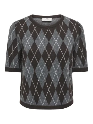 JDY - JDYMAGGY S/S ARGYLE PULLOVER KNT NOOS Dark Grey Melange - Gr. - S