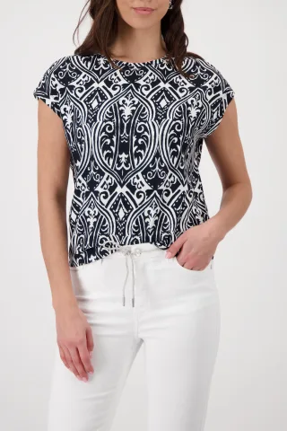 monari - T-Shirt mit Ornament-Muster schwarz gemustert - Gr. - 34