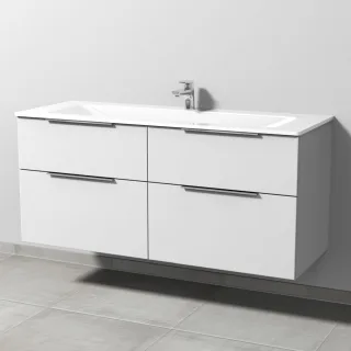 Sanipa 3way Glas-Set Glas-Waschtisch und Unterbau mit 4 Auszügen, Weiß-Soft UM20743