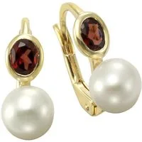 Firetti Perlenohrringe Schmuck Geschenk Silber 925 Ohrschmuck Patenrbrisur Perle, mit Granat - mit Süßwasserzuchtperle