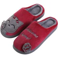 Katara Tier Pantoffeln Gr. 34-41 (Einhorn, Katze, Hase) Plüsch Hausschuhe Hausschuhe, weich, warm, süß, kuschelig, Plüsch Katze (Schwarz-Rot)