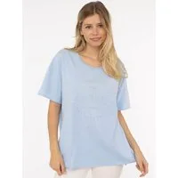 Zwillingsherz Kurzarmshirt Oversized Shirt Stempeldruck "Moin" Kurzarm, tiefer Rundhalsausschnitt, Schriftzug, Baumwollmischung