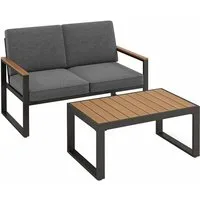 KOMFOTTEU Balkonset, (2-tlg), Gartenmöbel mit 2-Sitzer Sofa & Beistelltisch in Holzoptik