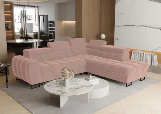 Ecksofa Schlafsofa BASTIEN MAX in Stoff Terra Puderrosa Ottomane Rechts