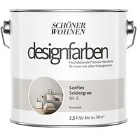 SCHÖNER WOHNEN FARBE Wandfarbe Schöner Wohnen Designfarben 2,5 Ltr. Sanftes Seidengrau Nr. 5