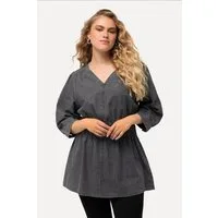 Ulla Popken Longbluse Jeansbluse Quernaht A-Linie V-Ausschnitt 3/4-Arm