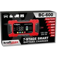 kraftmax BC-600 KFZ Ladegerät 12/24V 10A LCD für AGM Gel Blei LiFePO4 Akku Batterie-Ladegerät (1-tlg)