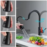 Forrlite Waschtischarmatur Wasserhahn Bad Schwarz,Waschtischarmatur Waschbecken-Küchenarmatur (schwarz,mit Handbrause,Küchenarmatur,ausziehbar,Küchenarmatur,2 Strahlarten,360 Grad drehbar,Wasserhahn aus Edelstahl 304,Armatur mit Herausziehbar Brause 