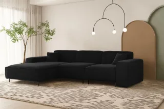 Ecksofa Designersofa GLORIA in Stoff Tiffani Schwarz Ottomane Links