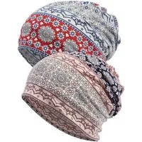 Coonoor Kopftuch 2 Stück Frauen Chemo Hut Turban Beanie, Schal, Dünne Mütze, (2-St), Headwear Bandana für Haarausfall