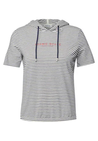 Cecil - Streifen-Hoodie mit Glitzer weiß - Gr. - M