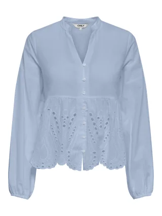 ONLY - ONLDEWINA LS V-NECK ANGLAISE SHIRT WVN Cashmere Blue - Gr. - L