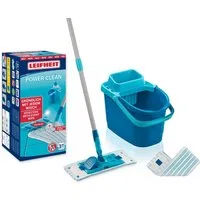 Leifheit Wischmopp Set POWER CLEAN mit 2x Ersatzbezug micro duo, (6-St), Waschbar bei 60°C, Wischbreite 33cm, 360° Gelenk, Arbeitshöhe 148cm