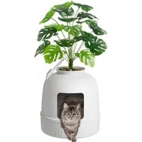 Lifewit Katzenhaus Katzenklo Blumentopf mit Pflanze und Schaufel, Katzentoilette
