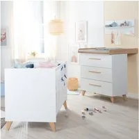roba® Babymöbel-Set Leon - aus Holz - in Weiß mit Dekor Othello Eiche, (2-teiliges Set, 2-tlg., Kinder- & Beistellbett 60 x 120 cm & Wickelkommode), Babybett als Beistellbett verwendbar - 6-fach höhenverstellbar