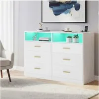 VASAGLE Kommode, Kommodenschrank mit LED-Beleuchtung und Steckdosenleiste, Sideboard