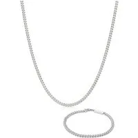 Kuzzoi Schmuckset Panzerketten Armband und Kette Basic 925 Silber, Schmuckset