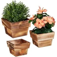 relaxdays Blumentopf Holz 3er Set