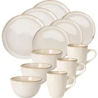 Excellent Houseware Geschirr-Set Elegantes Steingut Geschirr-Set: 16 Teile in Creme-Beige für Teller (16-tlg), Mikrowellen- und spülmaschinengeeignet