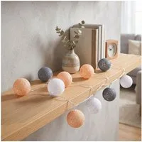 Levandeo® Lichterkette, 10er Lichterkette LED Kugeln Lampions Baumwolle Orange Weiß Cotton