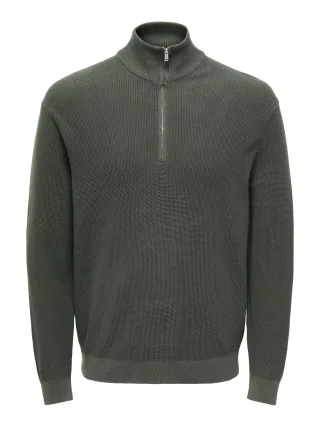 ONLY&SONS - ONSTONY REG 12 LS HALF ZIP KNIT Beluga - Gr. - L