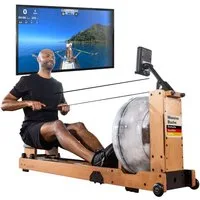 Skandika Rudergerät Lykke Wasserrudergerät für Zuhause, aus Holz, bis 150 kg, 90° Tank, Kinomap kompatibel, massives Buchenholz, Bluetooth, Tablethalterung