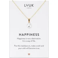 LUUK LIFESTYLE Kette mit Anhänger Perle, HAPPINESS Geschenkkarte für Frauen, Festivalschmuck