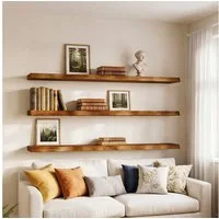 Tribesigns Wandboard 120 cm lange, schwebende Wandregale aus Massivholz, 3er-Set Wandregal, mit Baumkante im Landhausstil für Schlafzimmer, Wohnzimmer, Küche, Büro