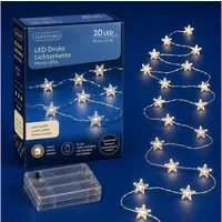 Lumineo LED-Lichterkette, LED Draht Lichterkette 95cm mit Sternen 20 Micro-LEDs Warmweiß Silber