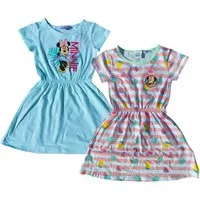 Disney Minnie Mouse Sommerkleid 2x MINNIE MOUSE Kleid Mädchenkleid Sommerkleid Mini Maus Türkis und gestreift Mädchen 2 3 4 5 6 7 8 9 10 Jahre Gr. 98 104 110 116 128