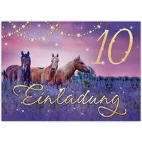 JUNAPACK Einladungskarten Pferd Einladungen zum Kindergeburtstag Fohlen lila Mädchen, Einladungskarten zum 10. Geburtstag mit Pferd Motiv