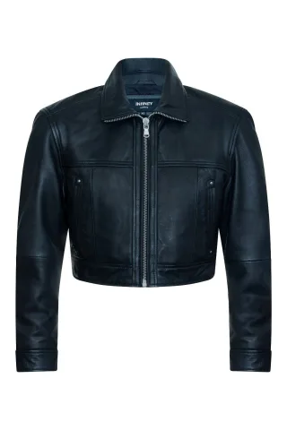 Schwarze kurze Biker-Lederjacke f�r Damen � Dubai