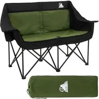 ECD Germany Campingstuhl Campingsofa faltbar für 2 Personen 2-Sitzer mit Tasche/Getränkehaltern, Doppel Klappstuhl mit Stahlgestell, Campingbank Faltsofa gepolstert